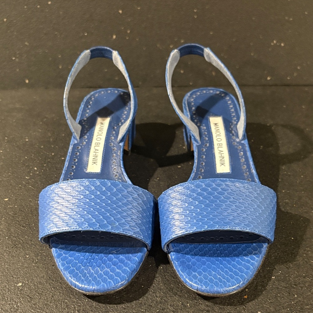 Manolo Blahnik Snakeskin Blue Sandals 36 1/2 EUC